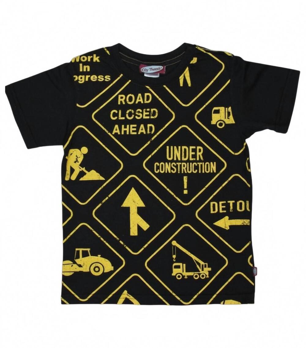 NEW CITY THREADS kids construction signs tee in black